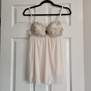 Cream Chemise with Lace Bustier and Flowy Satin Skirt